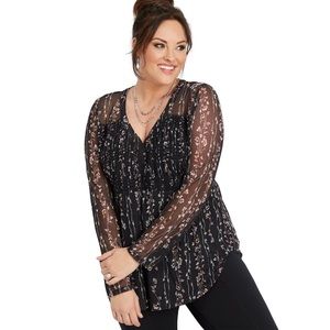 ✨NWT✨ Maurices Mesh Smocked Bust Floral Top -Black